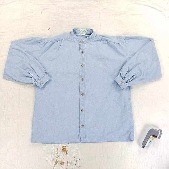Alices Cottage Chambray Button Up Band Collar Shirt Mens Sz Medium Blue USA Made - Picture 3 of 6